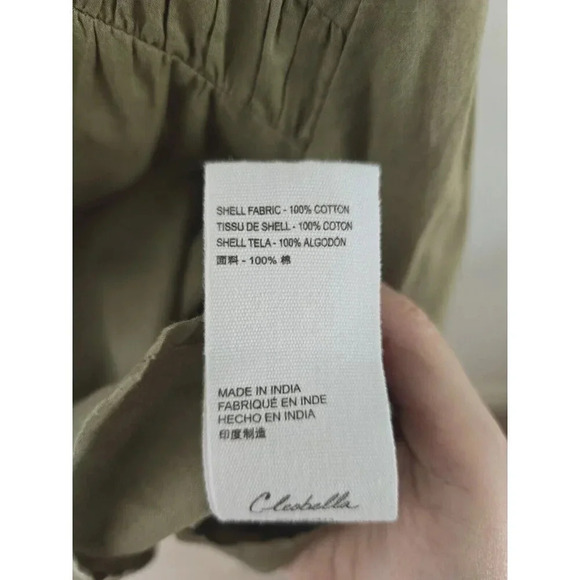 Cleobella River Pintuck Cotton Puff Sleeves Button Up Olive Green Blouse Top S - Picture 10 of 10